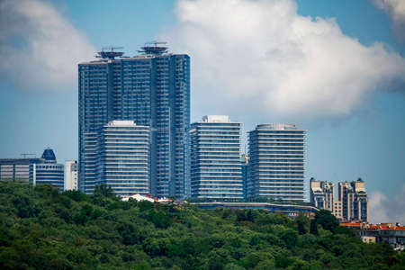 04-09-2021 Istanbul-Turkey: Skyscrapers on the Bosphorus Istanbul Cityのeditorial素材