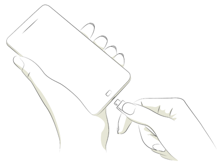 Vector illustration of hand plugging charger cable to a smartphoneのイラスト素材
