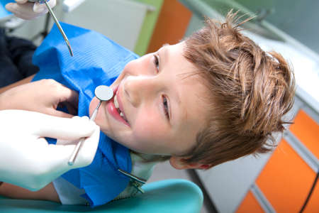Young boy in a dental surgeryの写真素材