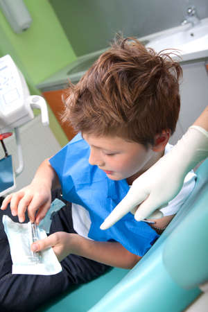Young boy in a dental surgeryの写真素材