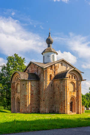 St. Paraskeva Pyatnitsa church at Yaroslav's Court in Velikiy Novgorod, Russia. Summer landscape with architectural landmark.の写真素材
