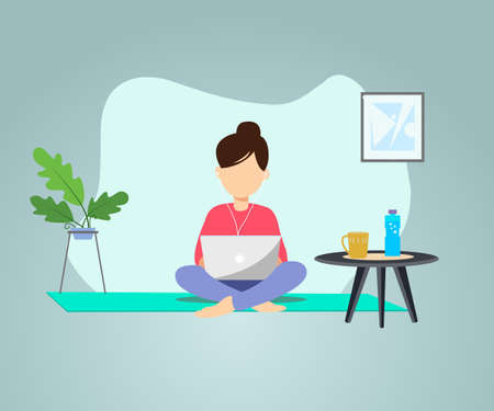 Work from home girl with laptopのイラスト素材