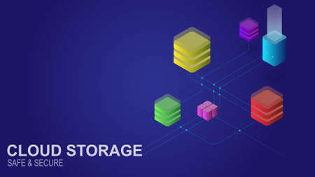 Isometric Flat Cloud Hosting Network vector illustration. Online Computing Storage 3D isometry conceptのイラスト素材