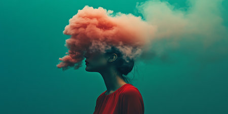 Woman with smoke cloud head. Surreal art concept.の素材