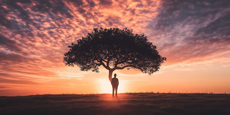 Silhouette Person Sunset Tree Landscapeの素材