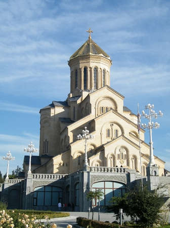 The biggest Orthodox cathedral church in Caucasus area - St. Trinity or Sameba Cathedral in Tbilisi,...