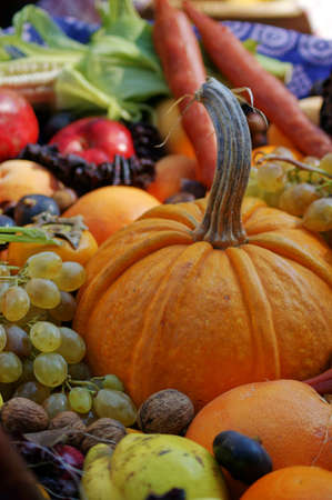 Closeup of autumn vegetables and fruits                の写真素材