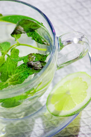 Cup of tea with lemon and mint               の写真素材