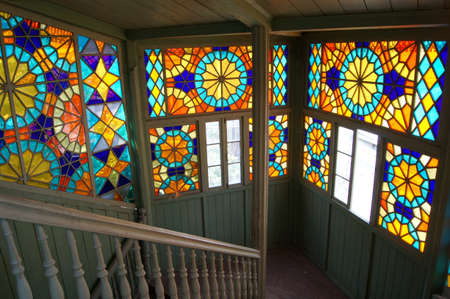 Famous stained-glass entrance hall in Old Tbilisi, Republic of Georgia のeditorial素材