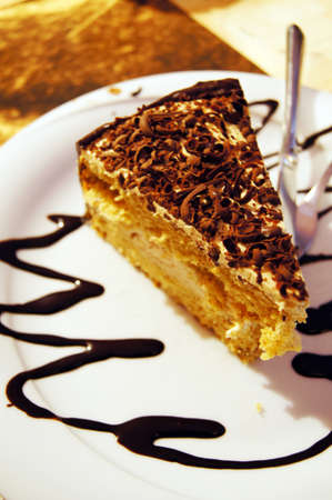 Fruit cake with chocolate topingの写真素材