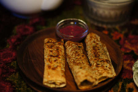 Pancakes with vegatables cream