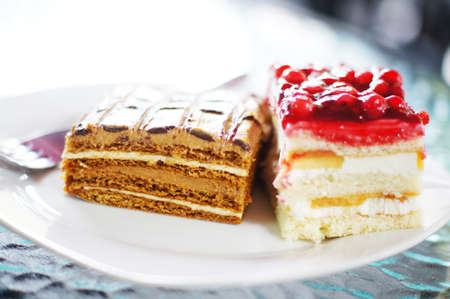 Closeup of sweets on a  white plateの写真素材
