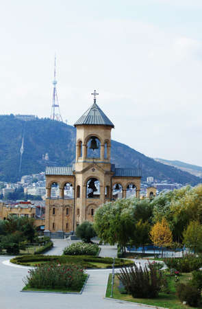 The biggest orthodox cathedral of Caucasus region - St. Trinity or Sameba cathedral in Tbilisi,...