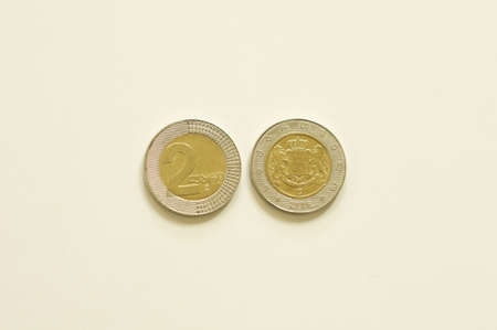 georgian money: new styled tetri, coins of geornian lariの写真素材