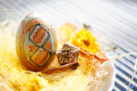 Closeup of traditional easter painted eggs