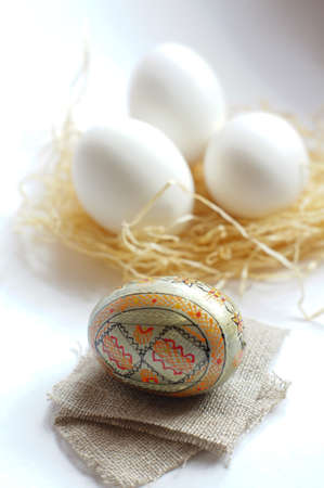 Closeup of traditional easter painted eggs