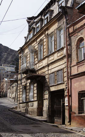 View of traditional narrow streets of Old Tbilisi, Republic of Georgiaの写真素材