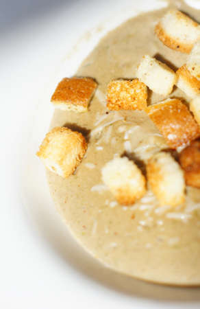 Mushroom soup with cheese in the plateの写真素材