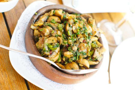 Grilled mushrooms with herbs - georgian cuisineの写真素材