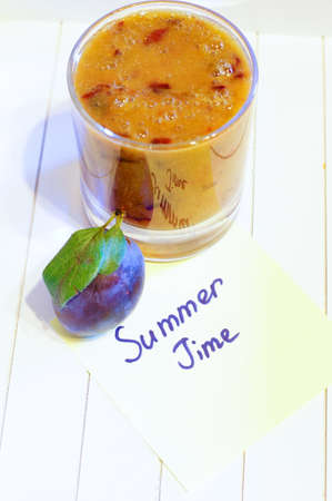 Healthy breakfast: fresh fruits of plumの写真素材