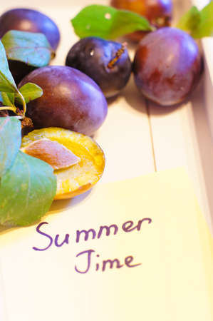 Healthy breakfast: fresh fruits of plumの写真素材