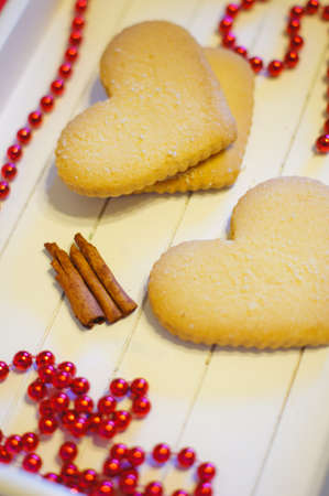 Cup of coffee and heart shape cookiesの写真素材