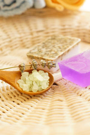 Spa: lavander soap and bath saltの写真素材