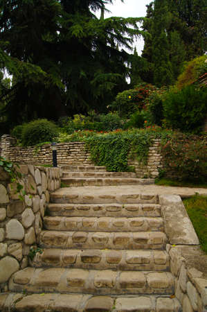 Stairs on th ehill slop in Bodbe monastery in autumn time, Georgia