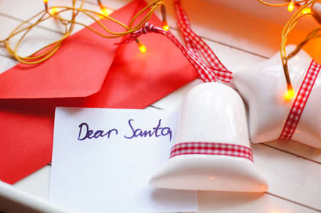 Christmas letter to Santa Claus and different holiday decorationの写真素材