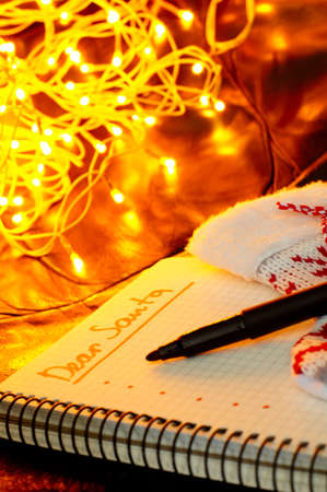 Christmas letter to Santa Claus and different holiday decorationの写真素材