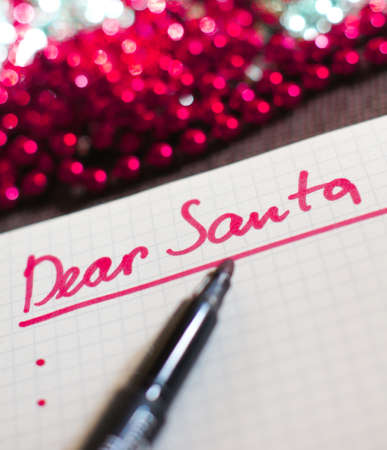Christmas letter to Santa Claus and different holiday decorationの写真素材