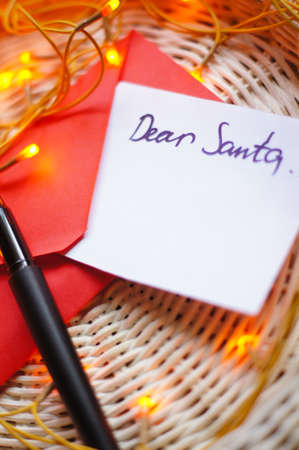 Christmas letter to Santa Claus and different holiday decorationの写真素材
