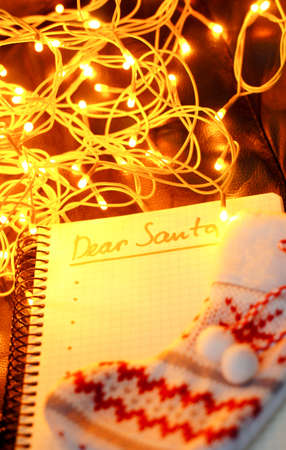 Christmas letter to Santa Claus and different holiday decorationの写真素材
