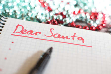 Christmas letter to Santa Claus and different holiday decorationの写真素材