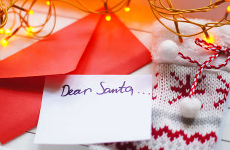 Christmas letter to Santa Claus and different holiday decorationの写真素材