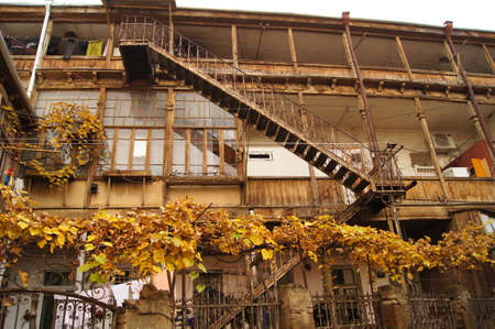 Old spiral staircase in Old Tbilisiの写真素材