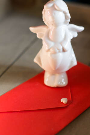 St. Valentine day - red envelope and heartの写真素材