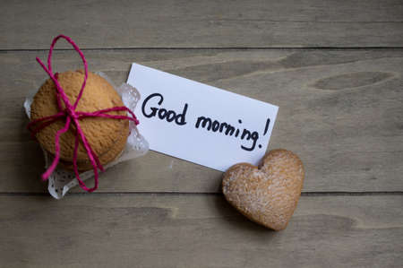 Biscuits and Good morning noteの写真素材