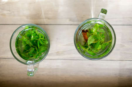Glasses of green mint tea on the table