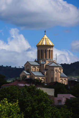 The biggest orthodox cathedral of Caucasus region - St. Trinity or Sameba cathedral in Tbilisi, Republic of Georgiaの写真素材