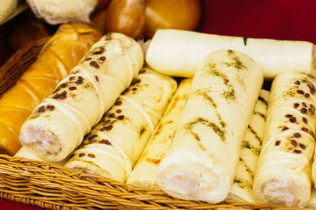 Different sorts of georgian cheese on the tableの写真素材