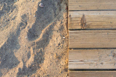 Wooden footbridge in the sand of a beach for access to the seaの写真素材