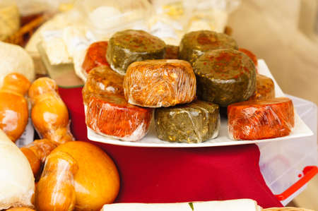 Different sorts of georgian cheese on the tableの写真素材