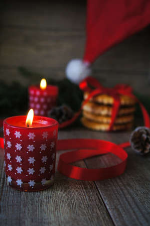 Christmas cookies with candle. Selective focus