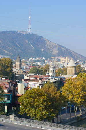 View to old town of Tbilisi city in autumnal colors