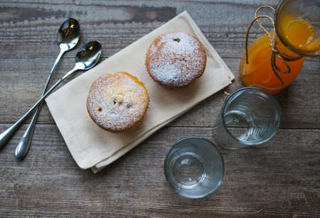 Healthy breakfast with fresh juice and muffins