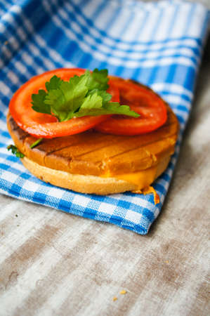 Homemmade hamburger with fresh tomatoes and cheeseの写真素材
