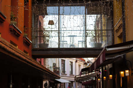 Shardeni area in old town of Tbilisi, Georgia, decorated for Christmas timeの写真素材