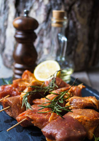 Fresh meat with spices, rosemary and wineの写真素材