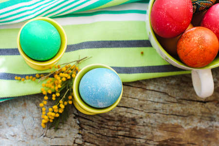 Easter time, spring flowers, easter eggs and  easter bunny